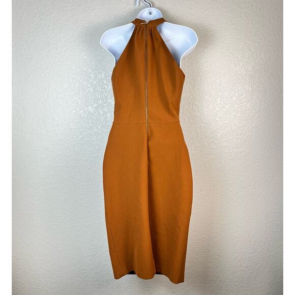 Zara Woman Womens Small Criss Cross Halter Rust Brown Contemporary Pencil Dress - Picture 2 of 4